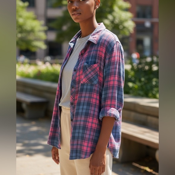 RAILS Pink Grey Blue Hunter Plaid Flannel Button Down Shirt - Picture 7 of 7